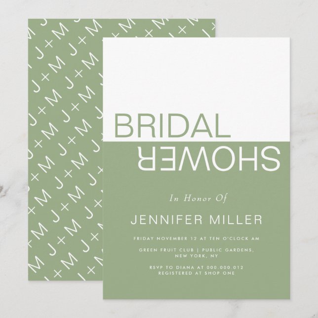 Sage green whimsical colorblock bridal shower einladung (Vorne/Hinten)