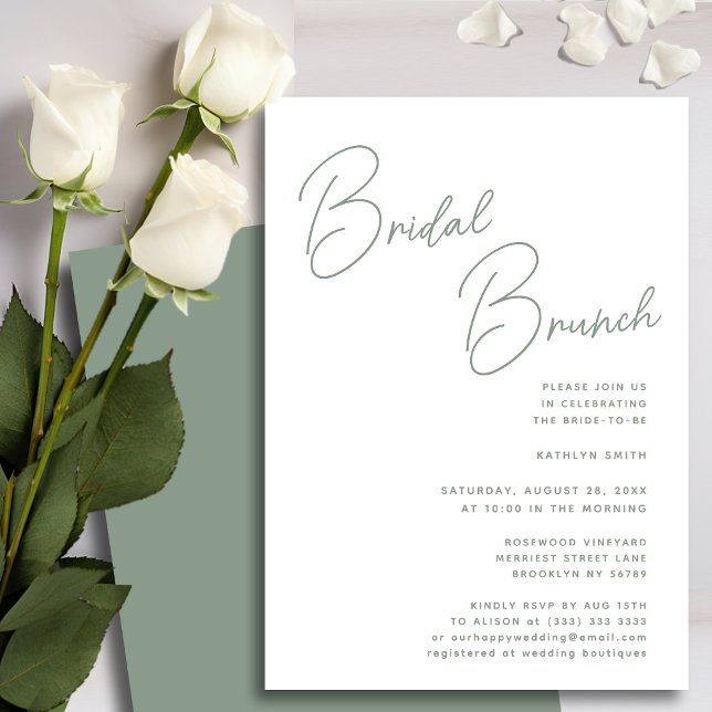 Sage Green Whimsical Script Chic Bridal Brunch Einladung (Von Creator hochgeladen)