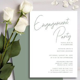 Sage Green Whimsical Script Chic Engagement Party Einladung