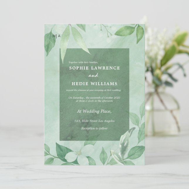 Sage Green Whimsical Wildblume Boho Einladung (Stehend Vorderseite)