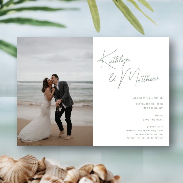 Sage Green Whimsiscript Modern Save the Date Magneteinladung (Von Creator hochgeladen)