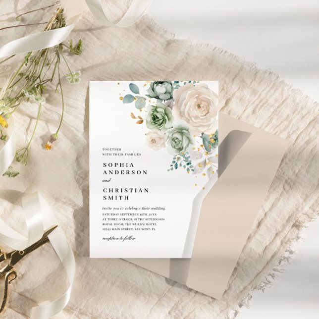 Sage Green & White Blume Einladung Hochzeit (Von Creator hochgeladen)