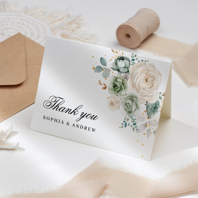 Sage Green & White Blume Hochzeit Danke Karte (Von Creator hochgeladen)