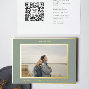 Sage Green White Border Gold rettete unser Datum Folieneinladung