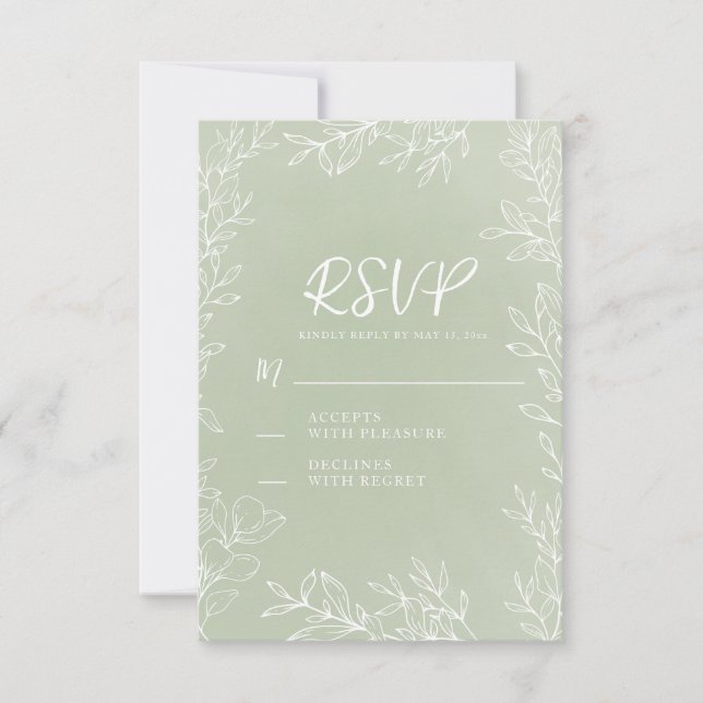 Sage Green White Botanical Garden Wedding RSVP Karte (Vorderseite)