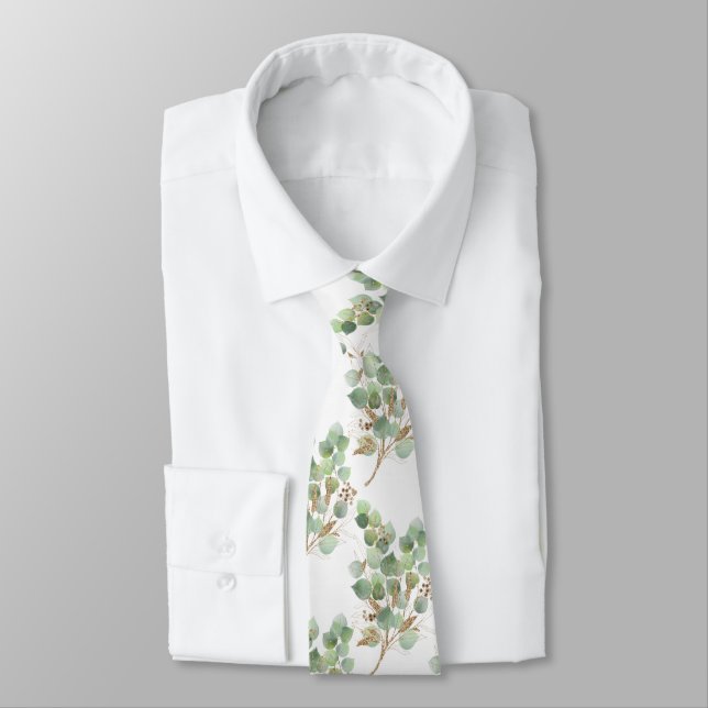 SAGE GREEN WHITE BOTANICAL MENES KRAWATTE (Gebunden)