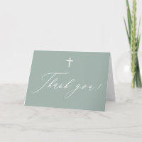 Sage Green White Cross Taufe Danke Karte