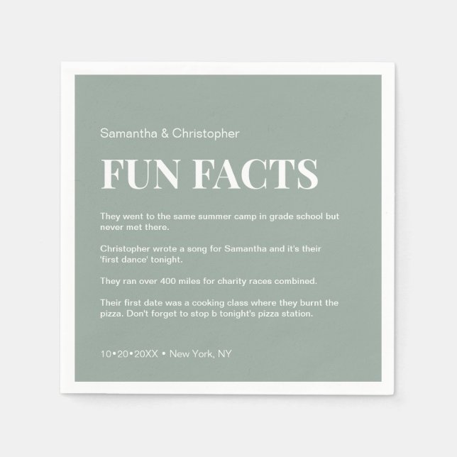 Sage Green White Custom Funchliste Hochzeit Serviette (Vorderseite)