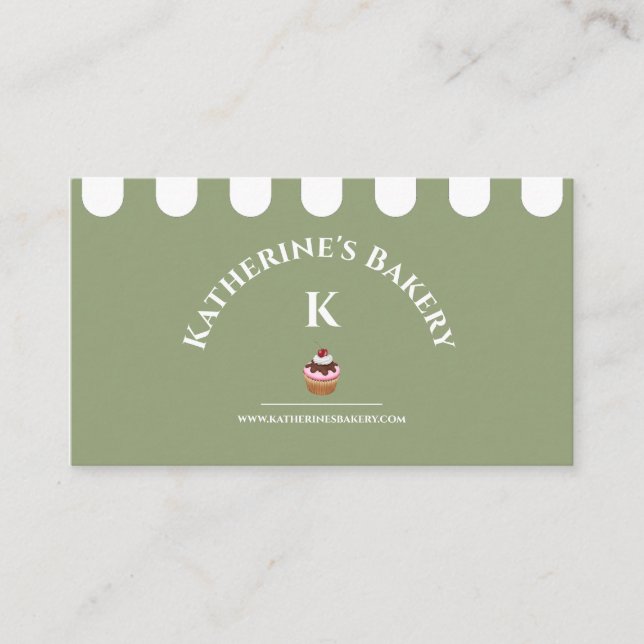 Sage Green White Eleganery Bäckerei Business Card Visitenkarte (Vorderseite)