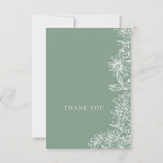Sage Green White Floral Danke Note Card (Vorderseite)