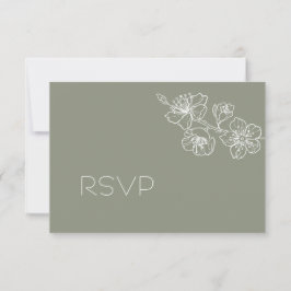 Sage Green White Floral Line Art RSVP Karte