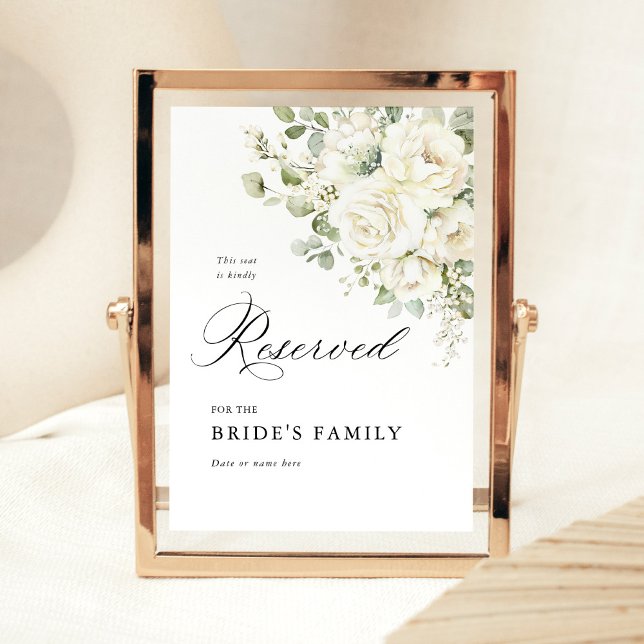 Sage Green White Floral Reserved Seating Sign 5x7 Poster (Sage green white floral wedding reserved sign, watercolor seating sign, elegant wedding stationery)