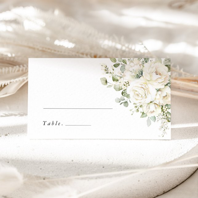 Sage Green White Floral Watercolor Wedding Name Platzkarte (Sage green white floral wedding place card watercolor flowers elegant minimalist table name card)