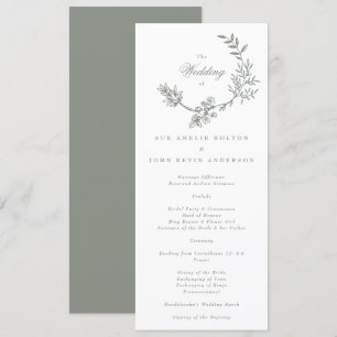 Sage Green White Floral Wreath Wedding Programm