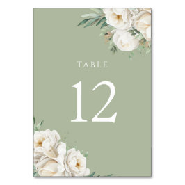 Sage Green & White Flower Wedding Reception Tischnummer