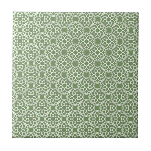 Sage Green White Geometric Muster nahtlos Fliese (Vorderseite)