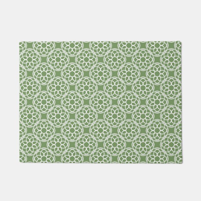 Sage Green White Geometric Muster nahtlos Fußmatte (Vorderseite)