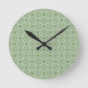 Sage Green White Geometric Muster nahtlos Runde Wanduhr