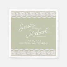 Sage Green White Lace Wedding Names Date