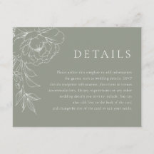 Sage Green White Line Art Floral Wedding Details