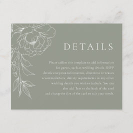 Sage Green White Line Art Floral Wedding Details Begleitkarte