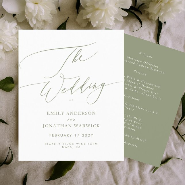Sage Green White Modern Calligraphy Wedding (Von Creator hochgeladen)
