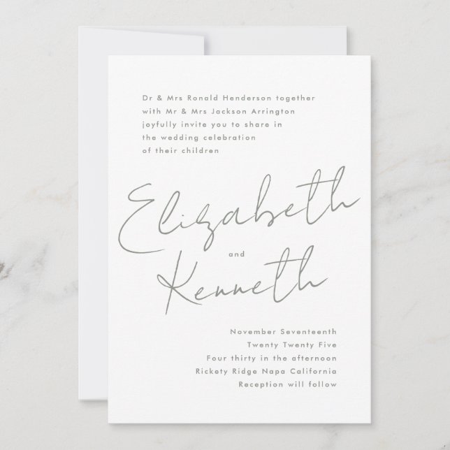 Sage Green White Modern Individuellen Namens Hochz Einladung (Vorderseite)