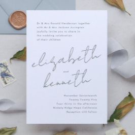 Sage Green White Modern Individuellen Namens Hochz Einladung