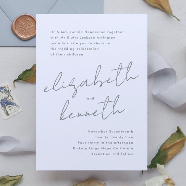 Sage Green White Modern Individuellen Namens Hochz Einladung (Von Creator hochgeladen)