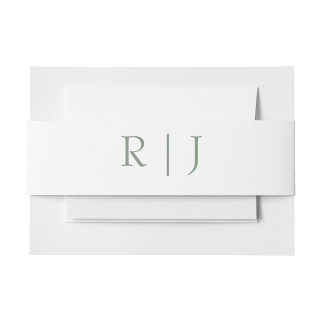 Sage Green White Monogram Initials Simple Wedding Einladungsbanderole