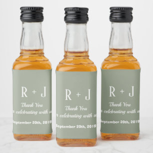 Sage Green & White Monogram Vielen Dank für Ihre H Alkoholflaschenetikett
