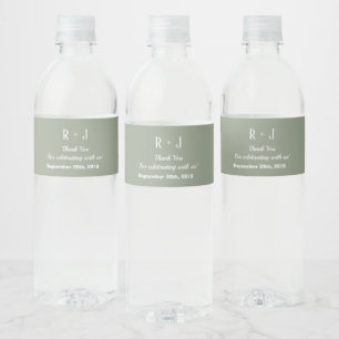 Sage Green & White Monogram Vielen Dank für Ihre H Wasserflaschenetikett
