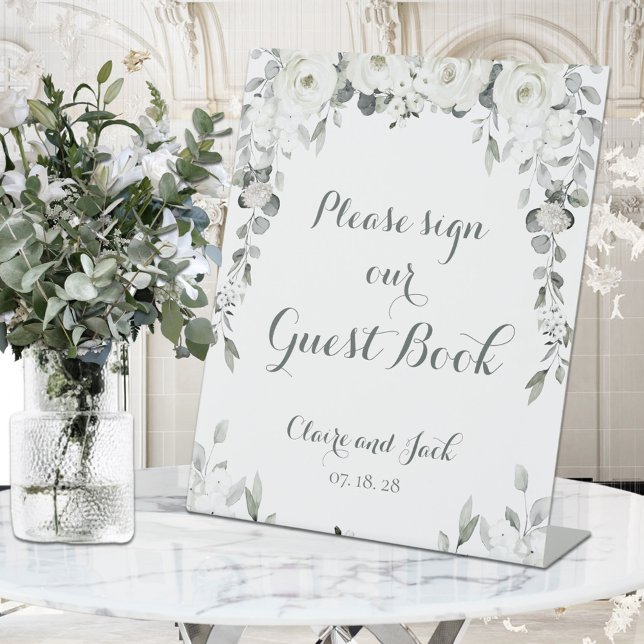 Sage Green White Peony Sign Our Guest Book Sockelschild (Von Creator hochgeladen)