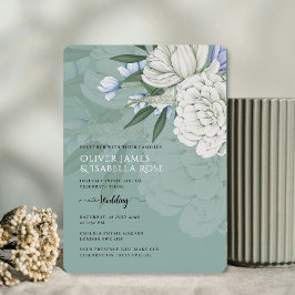 Sage Green White Peony Wedding Foil Invitation Folieneinladung