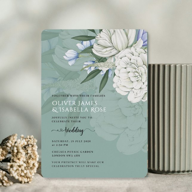 Sage Green White Peony Wedding Foil Invitation Folieneinladung (Von Creator hochgeladen)