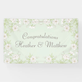Sage Green White Rose Wedding Banner