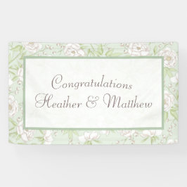 Sage Green White Rose Wedding Banner