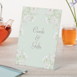 Sage Green White Rose Wedding Cards Gift Sign Sockelschild