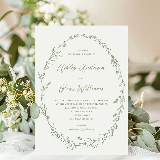 Sage Green White Rustic Wildblume Wreath Wedding Einladung (Von Creator hochgeladen)
