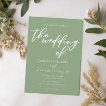 Sage Green White Script Minimalistisch Wedding