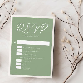 Sage Green White Typografy Wedding RSVP Karte
