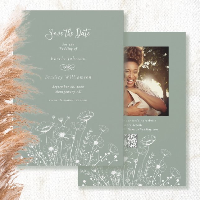 Sage Green White Wildblume Save the Date Hochzeit Einladung (Von Creator hochgeladen)