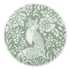 Sage Green White Woodland Animal Fox Muster   Keramikknauf
