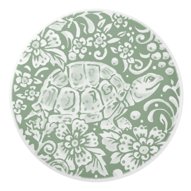 Sage Green White Woodland Animal Turtle Muster  Keramikknauf (Vorderseite)