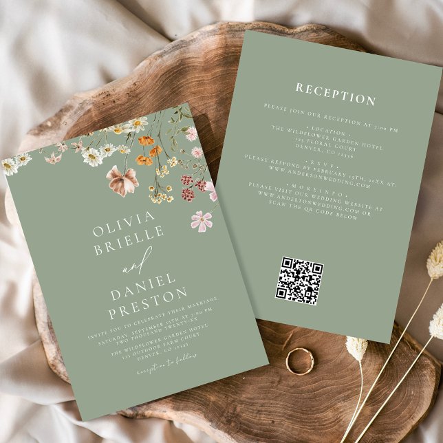Sage Green Wildblume All in One QR Code Wedding Einladung (Von Creator hochgeladen)
