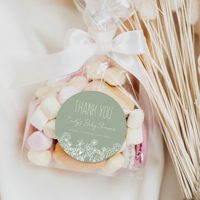 Sage Green Wildblume Babydusche Vielen Dank für Ih Runder Aufkleber (Von Creator hochgeladen)