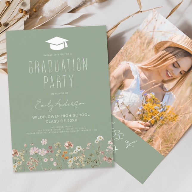 Sage Green Wildblume Bloom Graduation Party Boho Einladung (Von Creator hochgeladen)