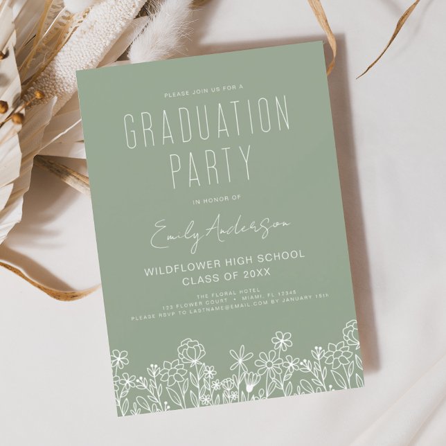 Sage Green Wildblume Bloom Graduation Party Boho Einladung (Von Creator hochgeladen)