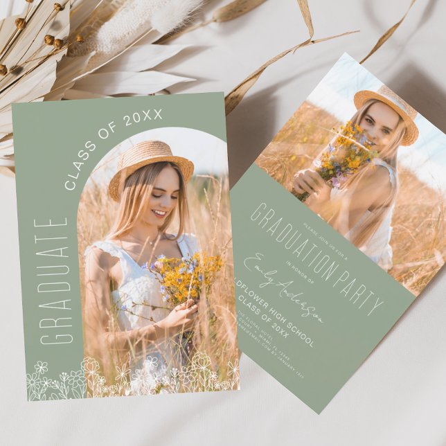 Sage Green Wildblume Bloom Graduation Party Einladung (Von Creator hochgeladen)