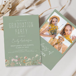 Sage Green Wildblume Bloom Graduation Party Foto Einladung